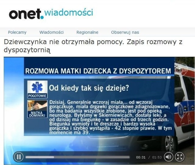 Śmierć 2,5-letniej Dominiki. Zapis rozmowy z dyspozytornią [wideo]