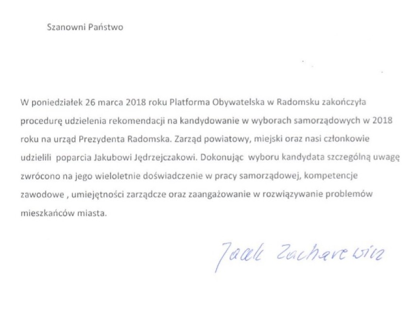 Wybory Radomsko 2018: Jakub Jędrzejczak kandydatem PO na prezydenta Radomska