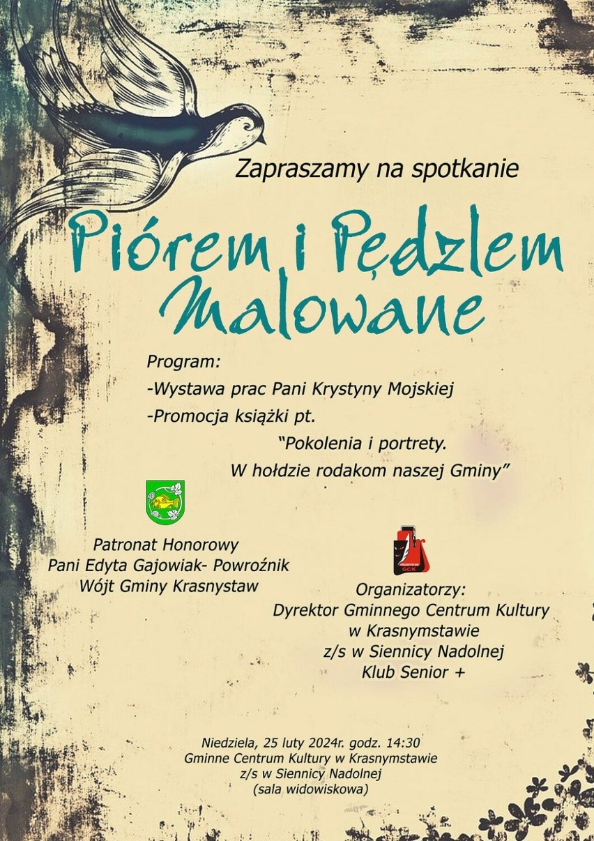 Gmina Krasnystaw.  "Piórem i pędzlem malowane"- wernisaż wystawy  i promocja książki w Siennicy Nadolnej