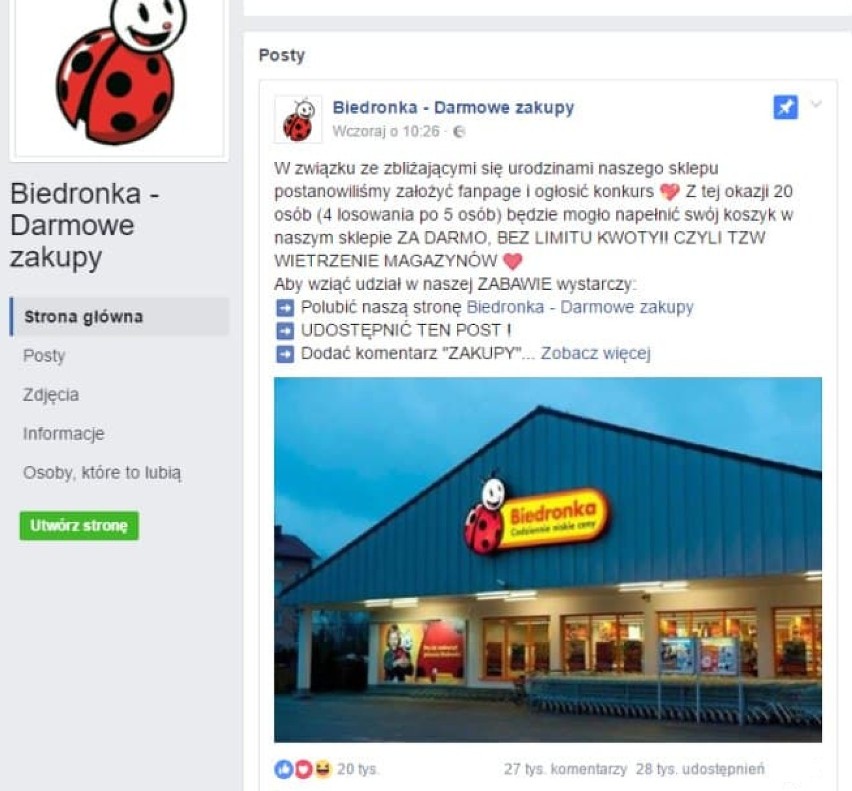 "Biedronka - Darmowe zakupy" na Facebooku. To oszustwo! Nie daj się nabrać