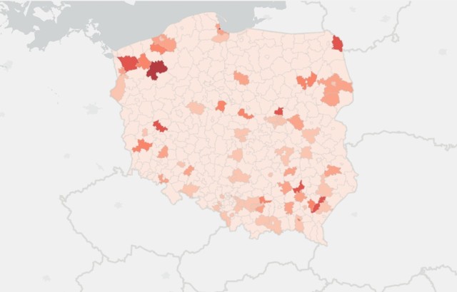 Dzienna mapa zakażeń w Polsce publikowana jest na stronie Ministerstwa Zdrowia