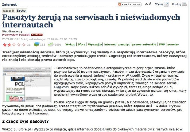 Screen pierwszego tekstu o nieuczciwych praktykach