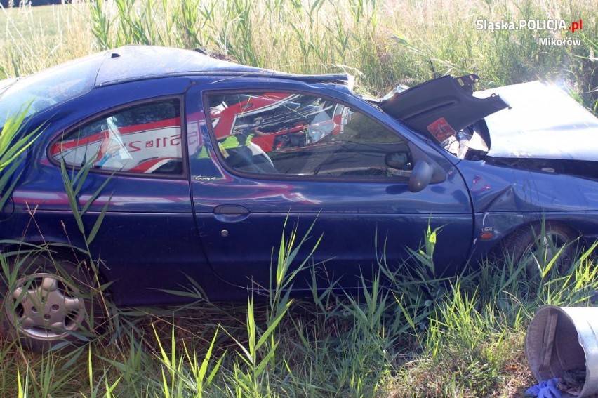 Mikołów: Wypadek w Bujakowie. Staranował znaki drogowe, wylądował w szpitalu