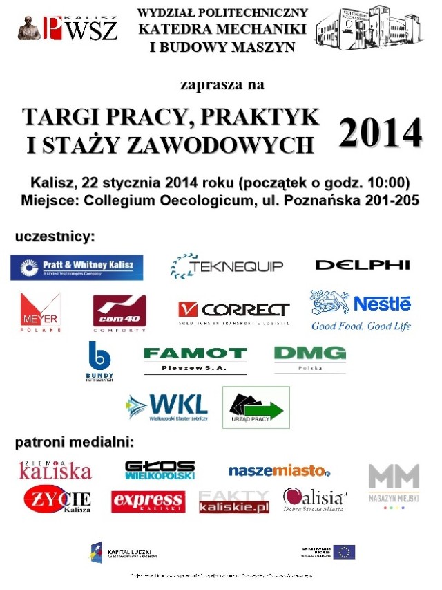 Targi Pracy, Praktyk i Staży Zawodowych w Kaliszu odbędą się 22 stycznia