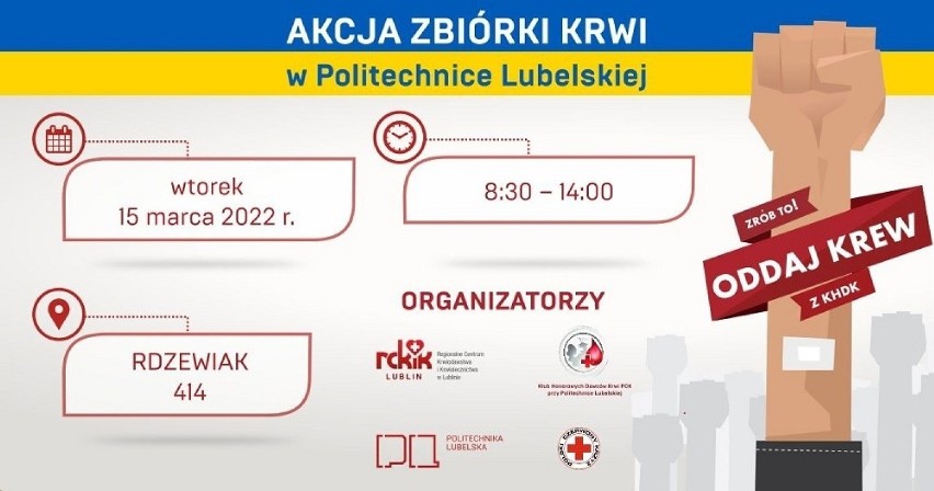 Lublin. Oddaj krew na Politechnice Lubelskiej. Uczelnia włącza się w akcję pomocy Ukrainie 