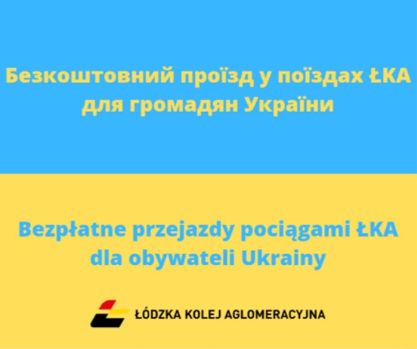 Bezpłatne przejazdy Łódzką Koleją Aglomeracyjną dla obywateli Ukrainy