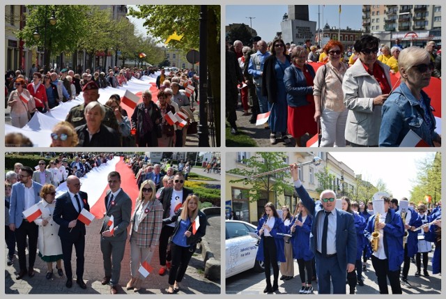 Mieszkańcy Włocławka ponieśli 100-metrową flagę od placu Wolności do Starego Rynku, 2 maja 2022 roku.