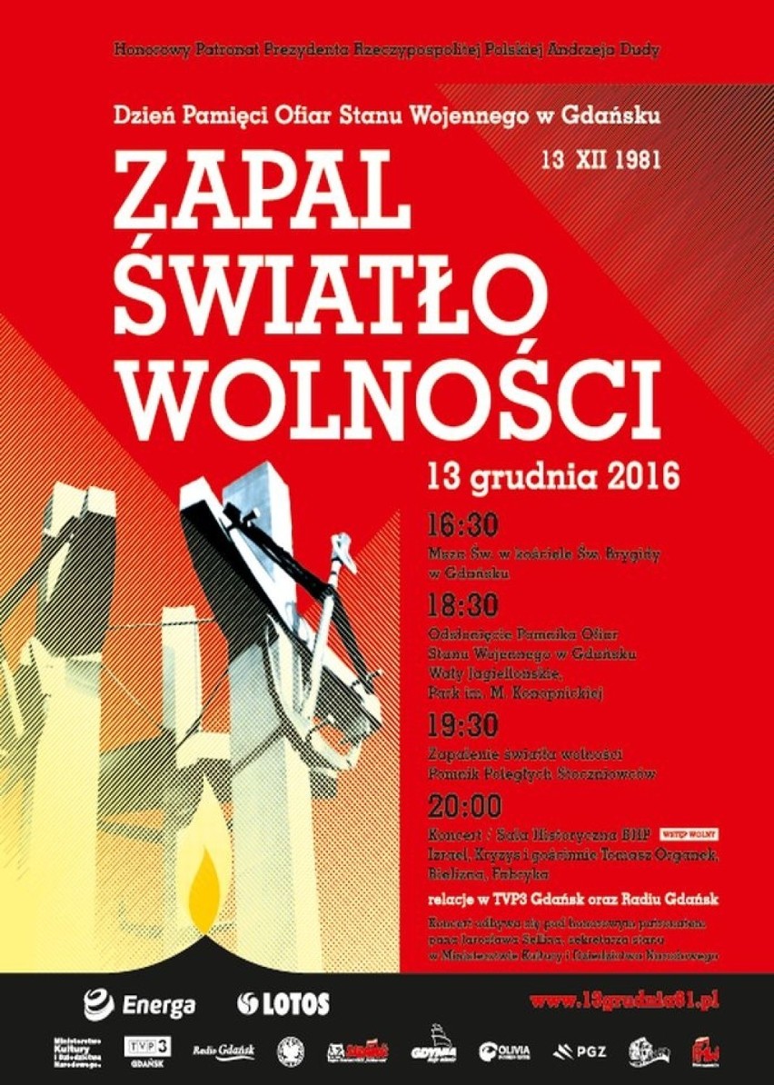 13 grudnia "Zapal światło wolności" w Gdańsku. Koncert ofiar stanu wojennego