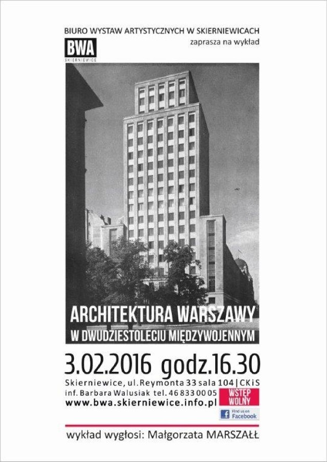 Kolejny wykład o sztuce w skierniewickim BWA odbędzie się w najbliższą środę 3 lutego. Tym razem o architekturze Warszawy w dwudziestoleciu międzywojennym będzie mówić Małgorzata Marszałł.