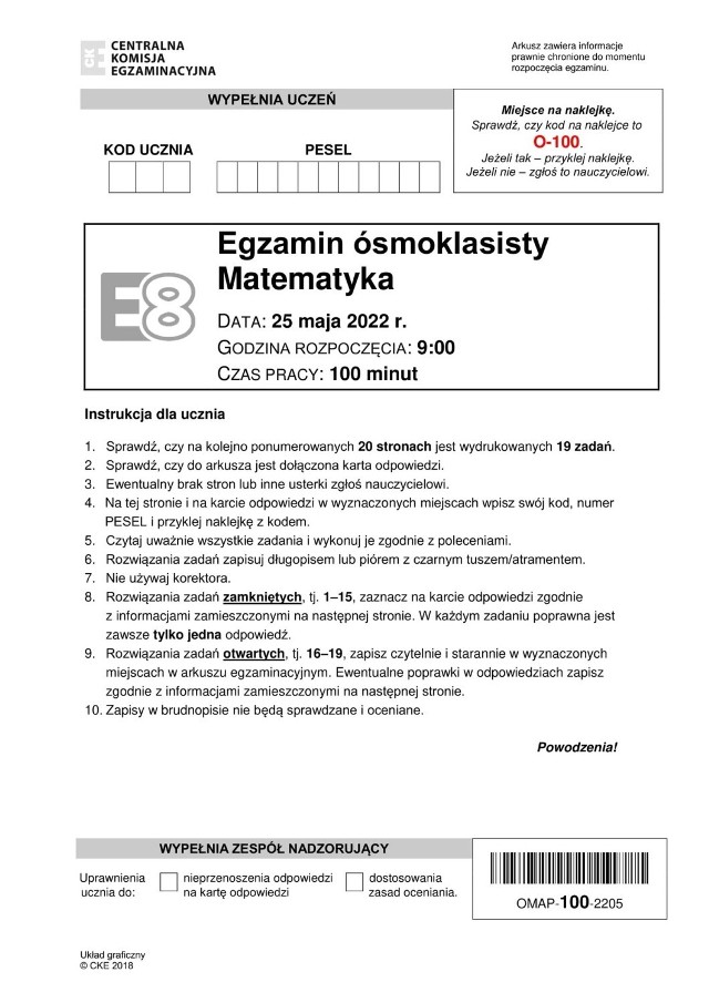 Egzamin ósmoklasisty z matematyki 2022