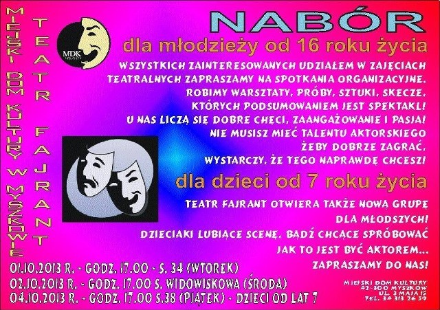 Nabór do Teatru Fajrant Myszków - plakat