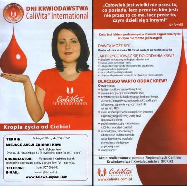 Informacja o terminie Dni Krwiodawstwa dla osób z grupą krwi "0"