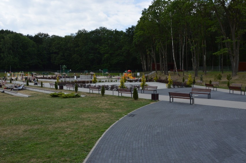 Palmy, plaże, boiska i orzeźwiające kąpiele. Kolejne udogodnienia na odkrytym basenie w Żarach [ZDJĘCIA, WIDEO]