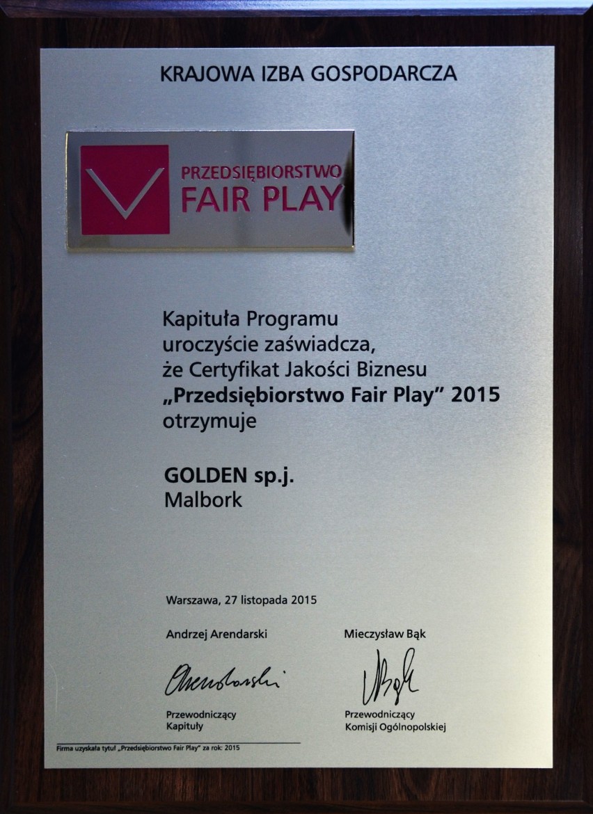 Firma Golden z Malborka została przedsiębiorstwem fair play