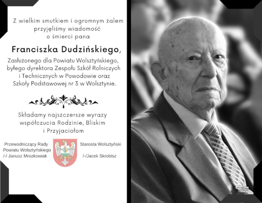 Zmarł Zasłużony dla Powiatu Wolsztyńskiego Franciszek Dudziński