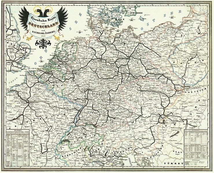 Trasa Kolei Warszawsko-Wiedeńskiej na mapie z 1849