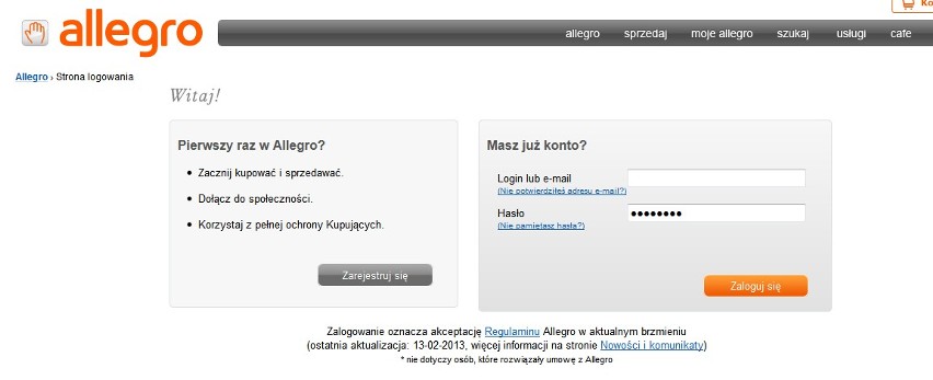 Awaria Allegro. Nie działa największy polski portal aukcyjny 17 października 2013