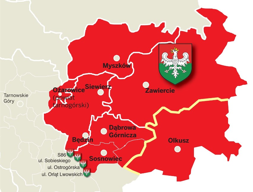 Mapa Zagłębia Dąbrowskiego