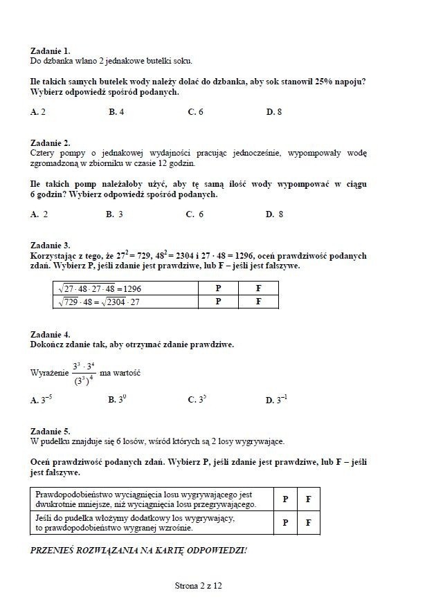 Próbne testy gimnazjalne: matematyka [ODPOWIEDZI i ARKUSZE]