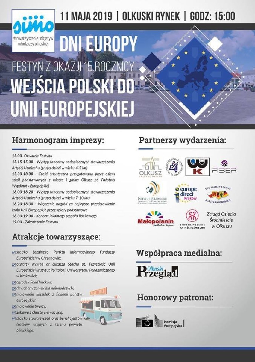 Festyn na olkuskim rynku z okazji 15-tej rocznicy wejścia Polski do Unii Europejskiej. [ZAPOWIEDŹ]