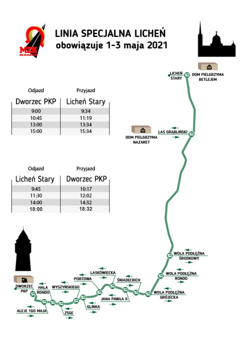Majówka 2022: Niespodzianka od MZK Konin. Linia specjalna "LICHEŃ" w terminie od 1 do 3 maja