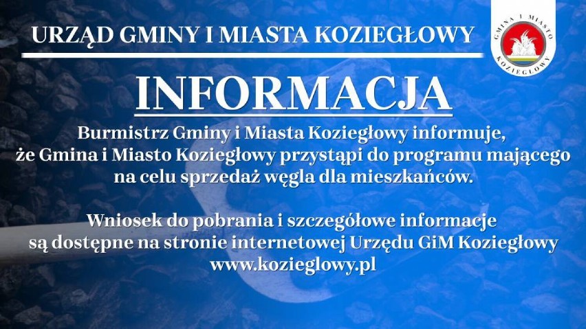 Gmina Koziegłowy przystępuje do programu sprzedaży węgla. Od dzisiaj, 7 listopada, można składać wnioski o zakup