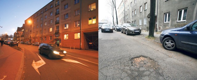 Tak wygląda wyremontowana ulica Barbary w Katowicach (z lewej), a to zaniedbana sąsiednia ul. Skalna, także w centrum miasta