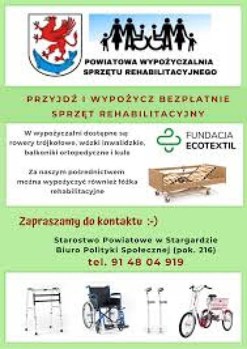 Przy ośrodku rehabilitacji na ul. Staszica w Stargardzie działa wypożyczalnia sprzętu dla osób niepełnosprawnych ruchowo