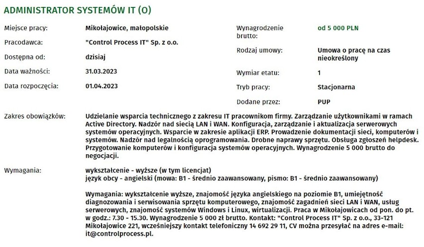 Najatrakcyjniejsze oferty z Powiatowego Urzędu Pracy w Tarnowie. W niektórych firmach można sporo zarobić, nawet ponad 13 tysięcy złotych