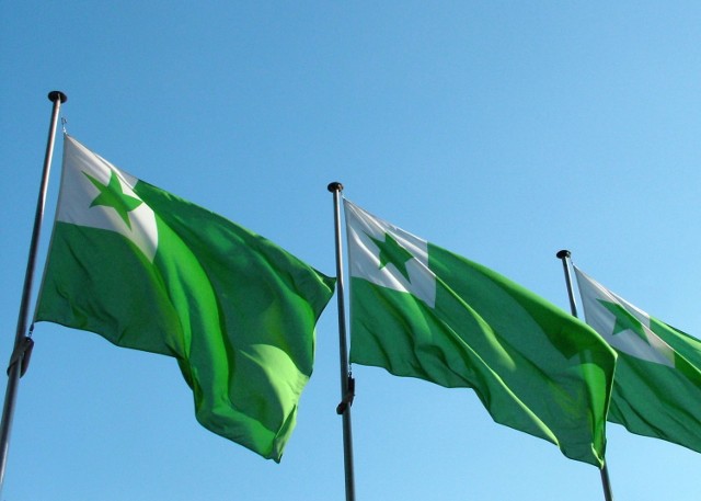 Flaga reprezentująca użytkowników Esperanto (http://commons.wikimedia.org/wiki/File:2008_uk_flagoj.JPG)