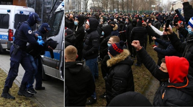 Kibice Wisły Kraków na meczu ze Stalą Mielec dopingowali swój zespół spod stadionu. Policja zatrzymała kilka osób