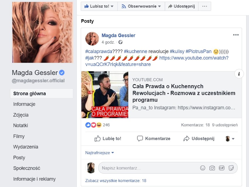 Magda Gessler skomentowała na swoim profilu na Facebooku...