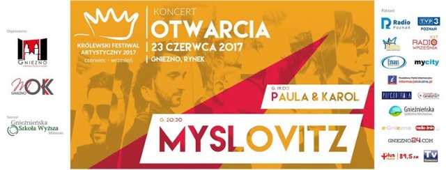 Królewski Festiwal Artystyczny 2017 rozpoczynamy z wysokiego 'c' ! :)
Na początek - o 19:00 - rozgrzeją i roztańczą Was Paula i Karol wraz ze swoim zespołem. Ok. 20:30 przyjdzie czas na danie główne: po 12 latach od ostatniego koncertu na gnieźnieńskim Rynku wystąpi jedna z żywych legend polskiej sceny muzycznej: Myslovitz!

Wstęp wolny!

To oczywiście dopiero początek atrakcji tegorocznego KFA, który potrwa aż do 2 września i będzie miał dla Was masę innych atrakcji kulturalnych (i nie tylko!). Szczegóły sprawdzajcie na bieżąco na naszym fan-page'u: www.facebook.com/KFAGniezno