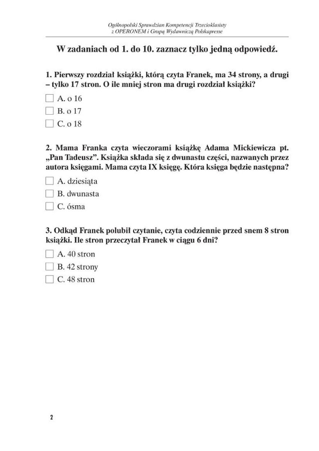 Sprawdzian Trzecioklasisty Operon: pytania i zadania (Odpowiedzi, Arkusz)

Takie były zadania w 2015 roku