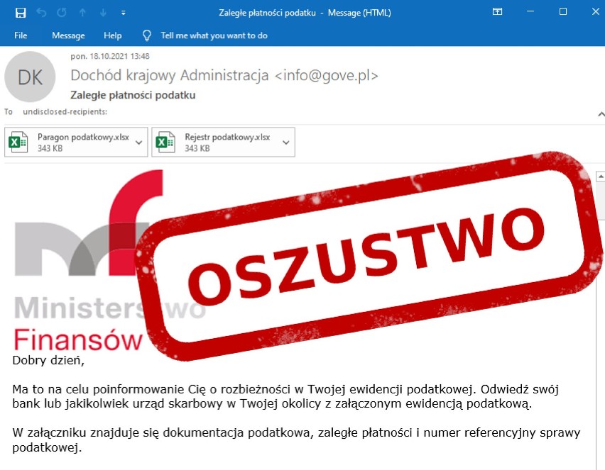 Uwaga na maile od oszustów. Straszą nas niezapłaconym podatkiem i podszywają się pod ministerstwo