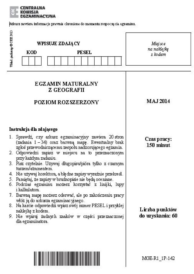 Matura 2014. geografia poziom rozszerzony