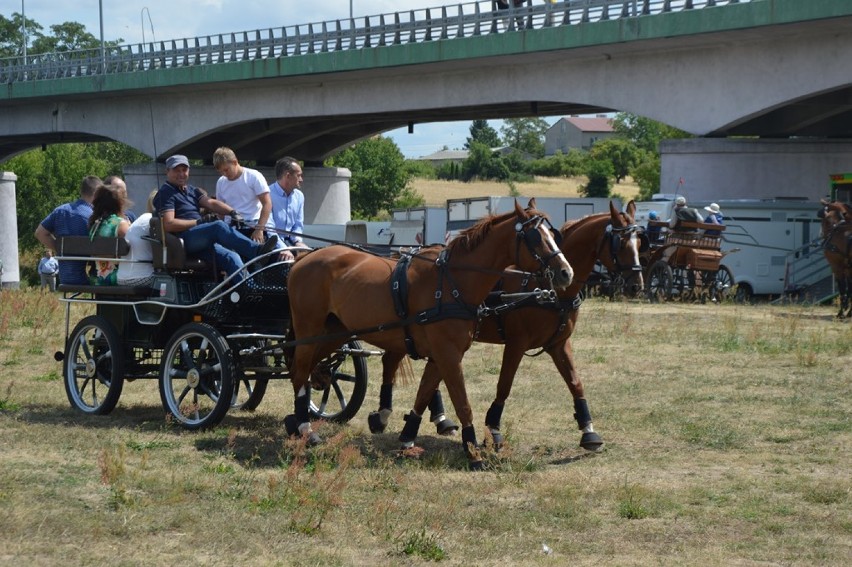 Parada zaprzęgów konnych ulicami Uniejowa