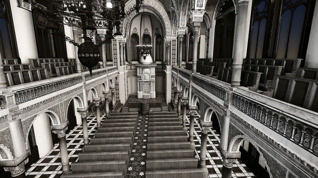 Łukasz Stryjek odtworzył wnętrza Synagogi Wielkiej w Łodzi.