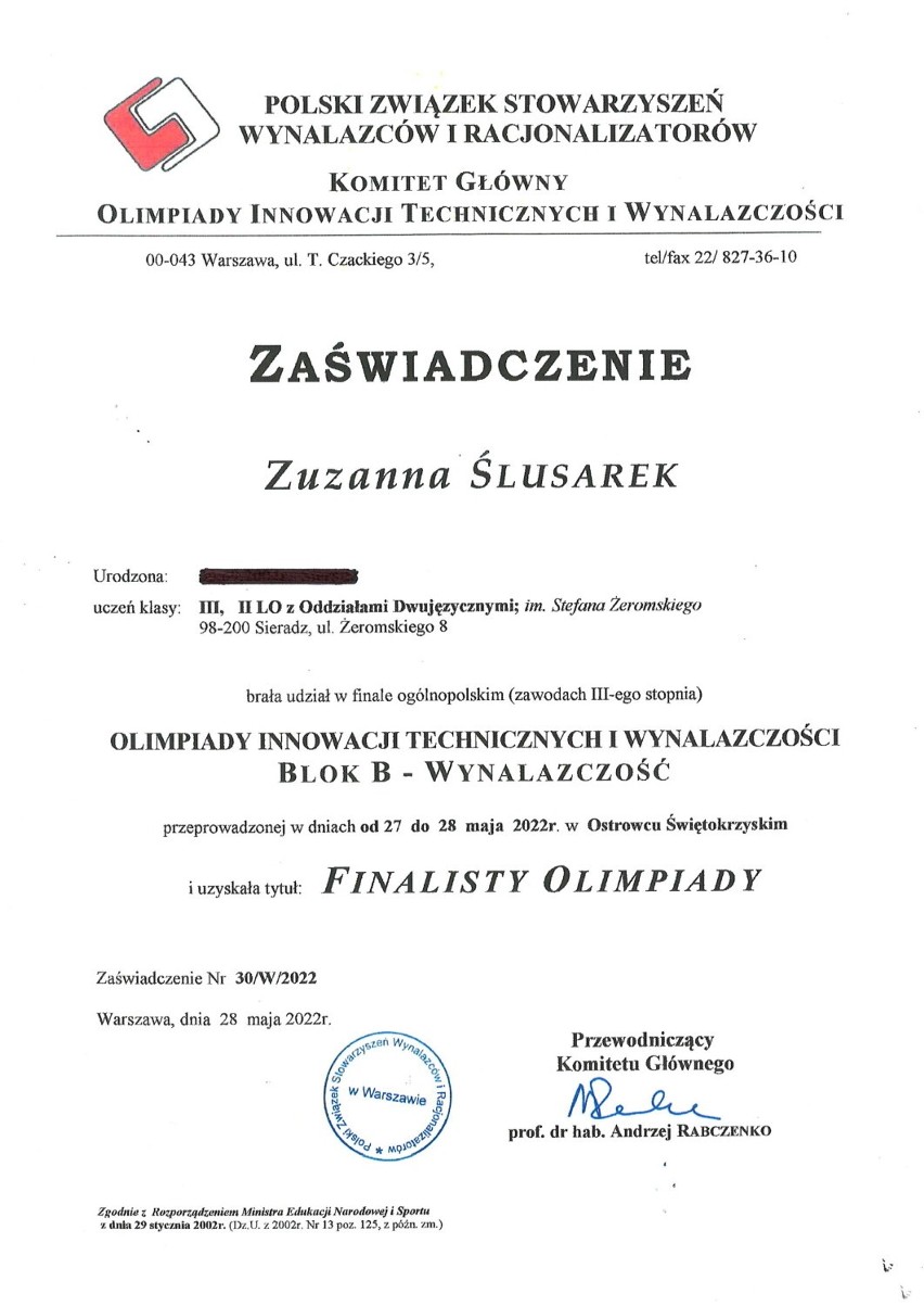 Sukcesy uczniów klas biologiczno-chemicznych II LO w Sieradzu ZDJĘCIA