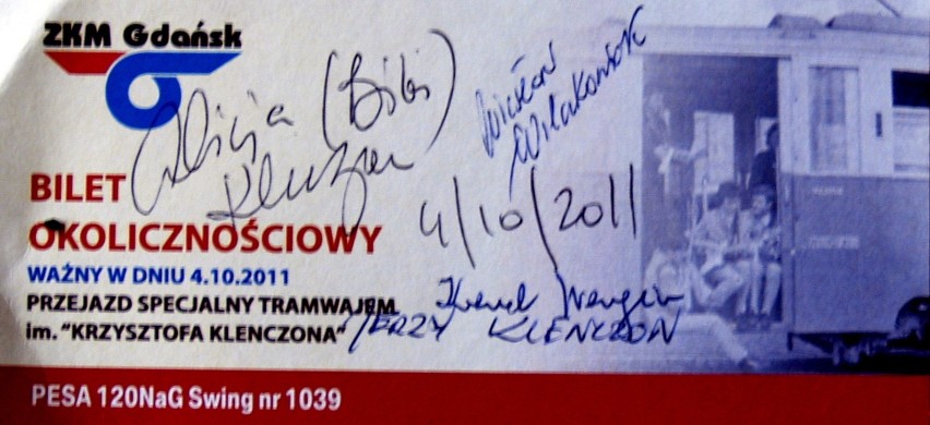 Okolicznościowy bilet na tramwaj Krzysztofa Klenczona