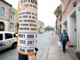 Rozklejali plakaty firmy pożyczkowej na latarniach przy ul. Gdańskiej