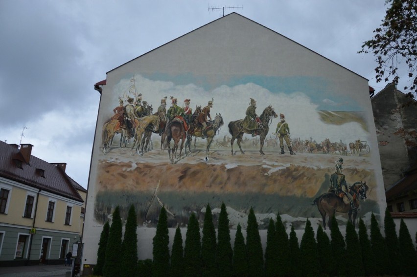 Mural przedstawiający centralną scenę Panoramy...