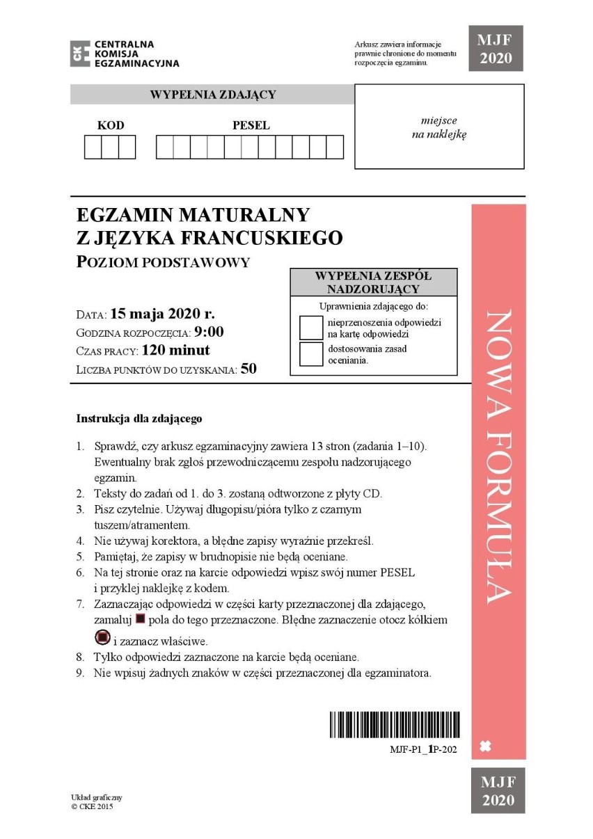 Matura 2020: Język francuski, poziom podstawowy: ODPOWIEDZI i ARKUSZ do zadań z egzaminu [23.06.2020]