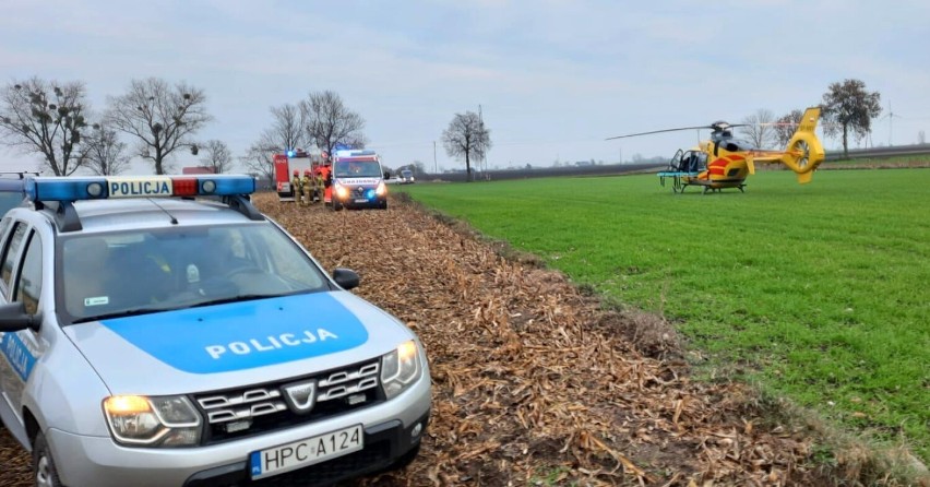 Wypadek na polu w gminie Radziejów. 58-latek przygnieciony upadającym pniem [zdjęcia]