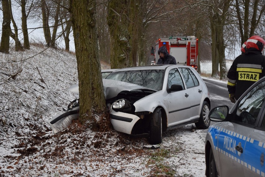 Wypadek pod Chlebowem. Kierowca wjechał w drzewo (WIDEO, FOTO)