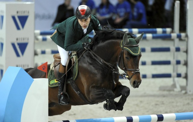 Mściwoj Kiecoń na koniu Urbane. Cavaliada 2014 w Warszawie.