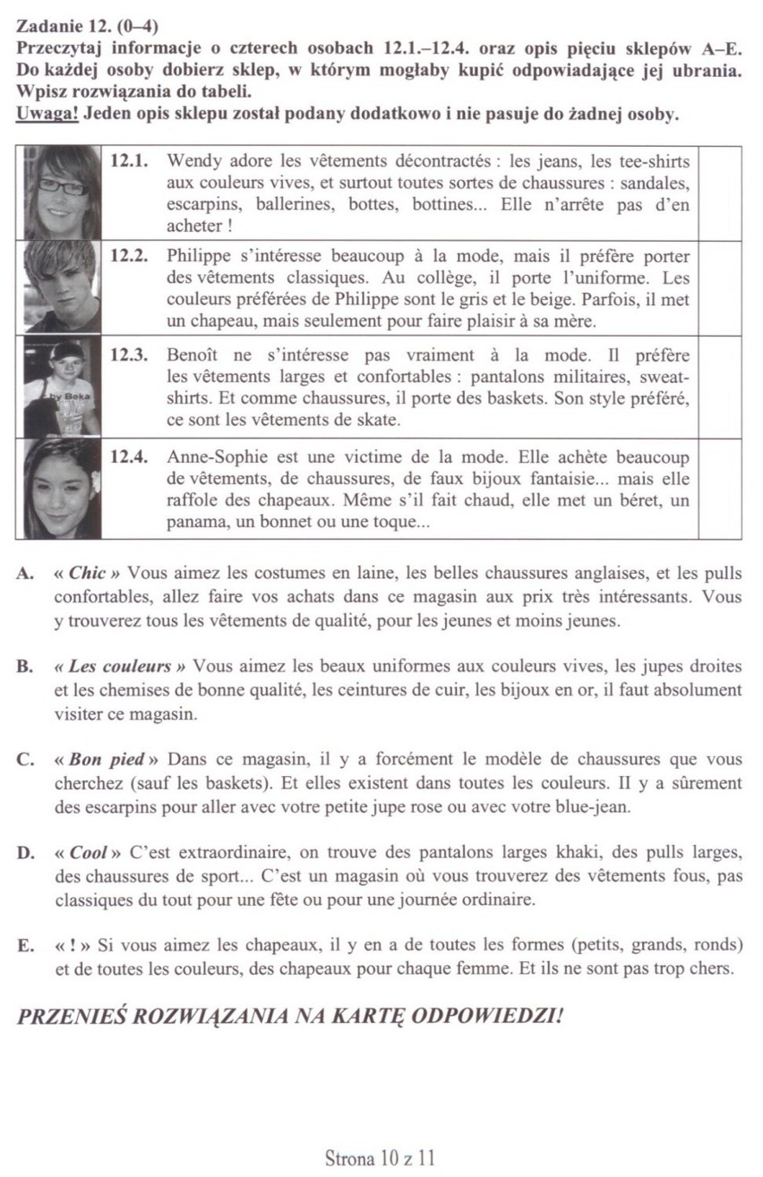 Egzamin gimnazjalny 2011 - język francuski - arkusze, pytania, odpowiedzi, rozwiązania