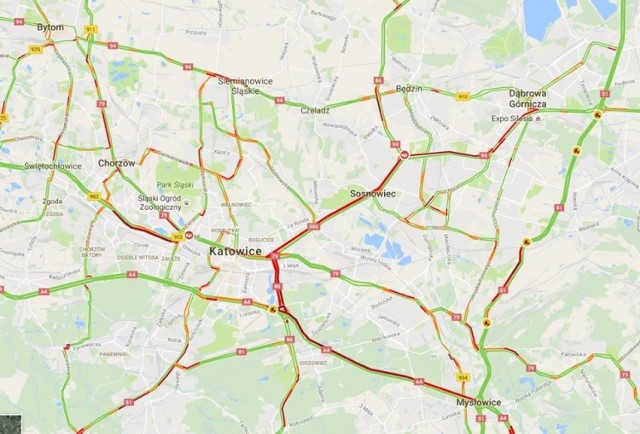 Koszmarne korki na trasach w Katowicach w czarny poniedziałek