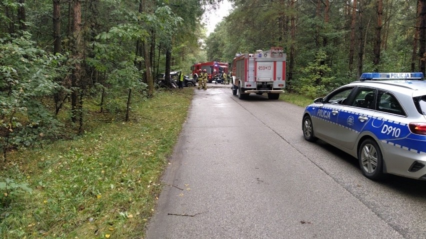 Powiat lubartowski: Dramatyczny wypadek w Mejznerzynie. Samochód uderzył w drzewo. Pasażer został zakleszczony w pojeździe