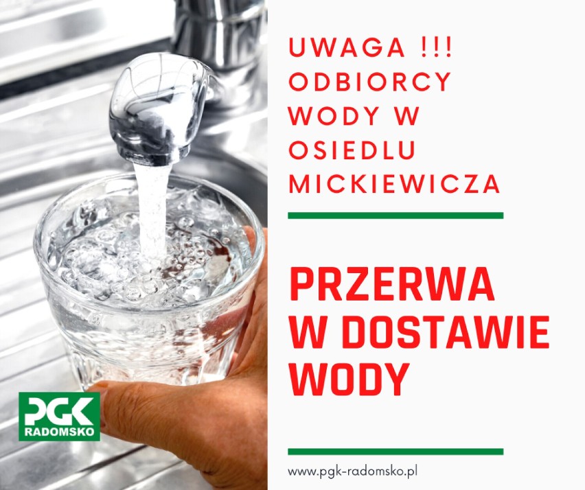 PGK Radomsko: przerwa w dostawach wody na osiedlu Mickiewicza w Radomsku